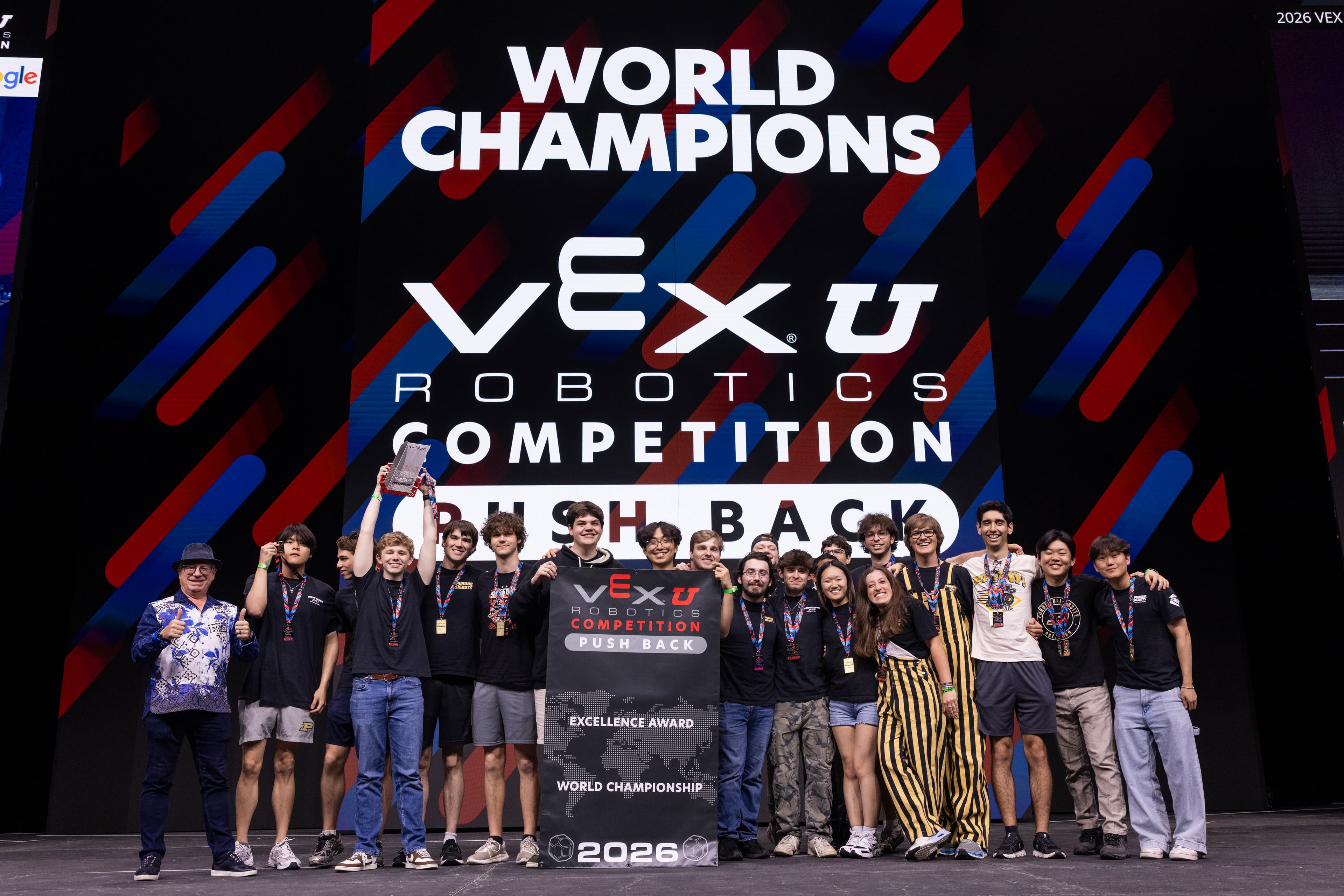 Purdue SIGBots celebrating as 2026 VEXU Robotics World Champions